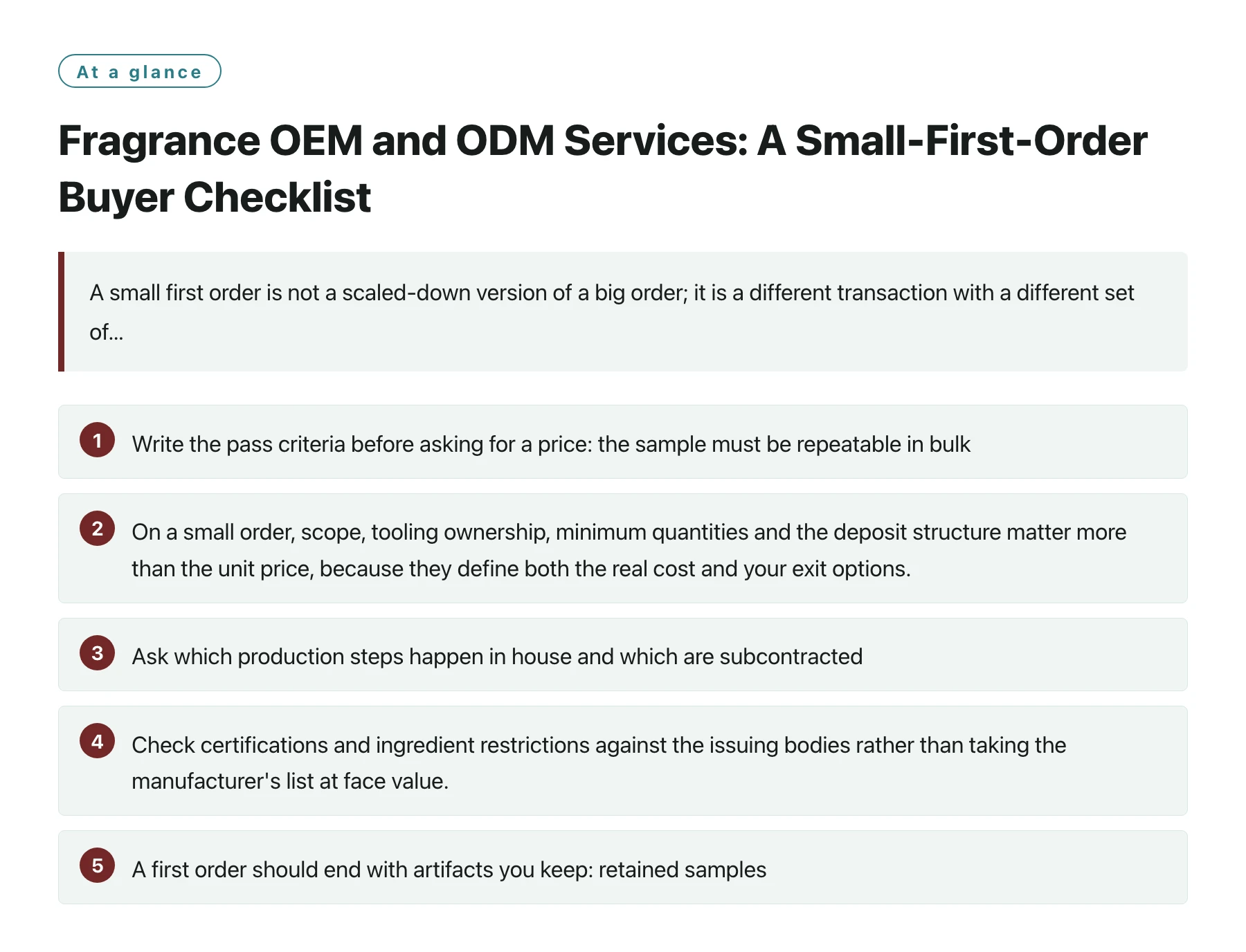 Fragrance OEM and ODM Services: A Small-First-Order Buyer Checklist——全文要点速览